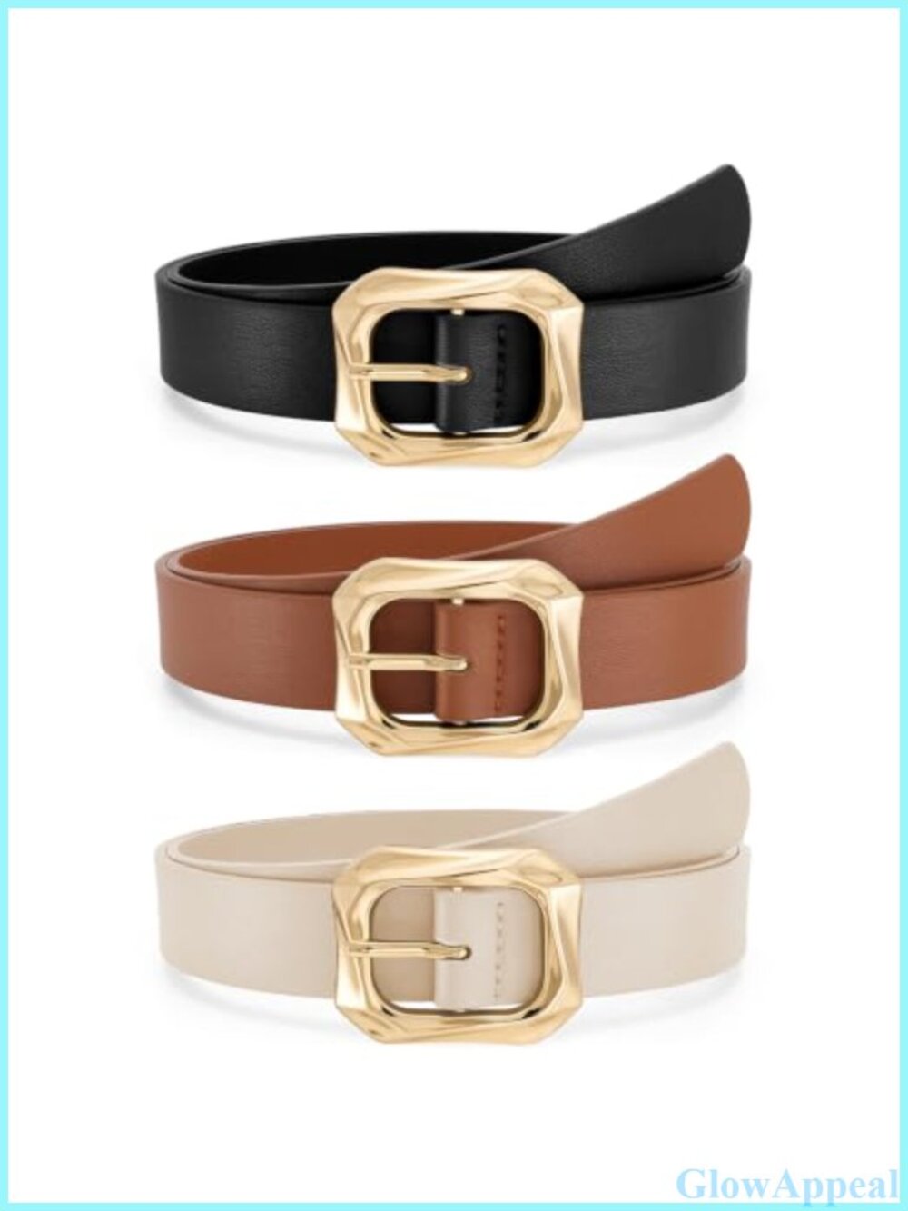 Faux Leather Belts with Gold Buckle Adjustable Waist Casual 3 Pack